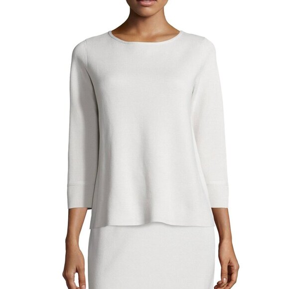 Eileen Fisher Sweaters - Eileen Fisher - Silk Cotton Interlock Bateau Neck Boxy Sweater, Bone, Med